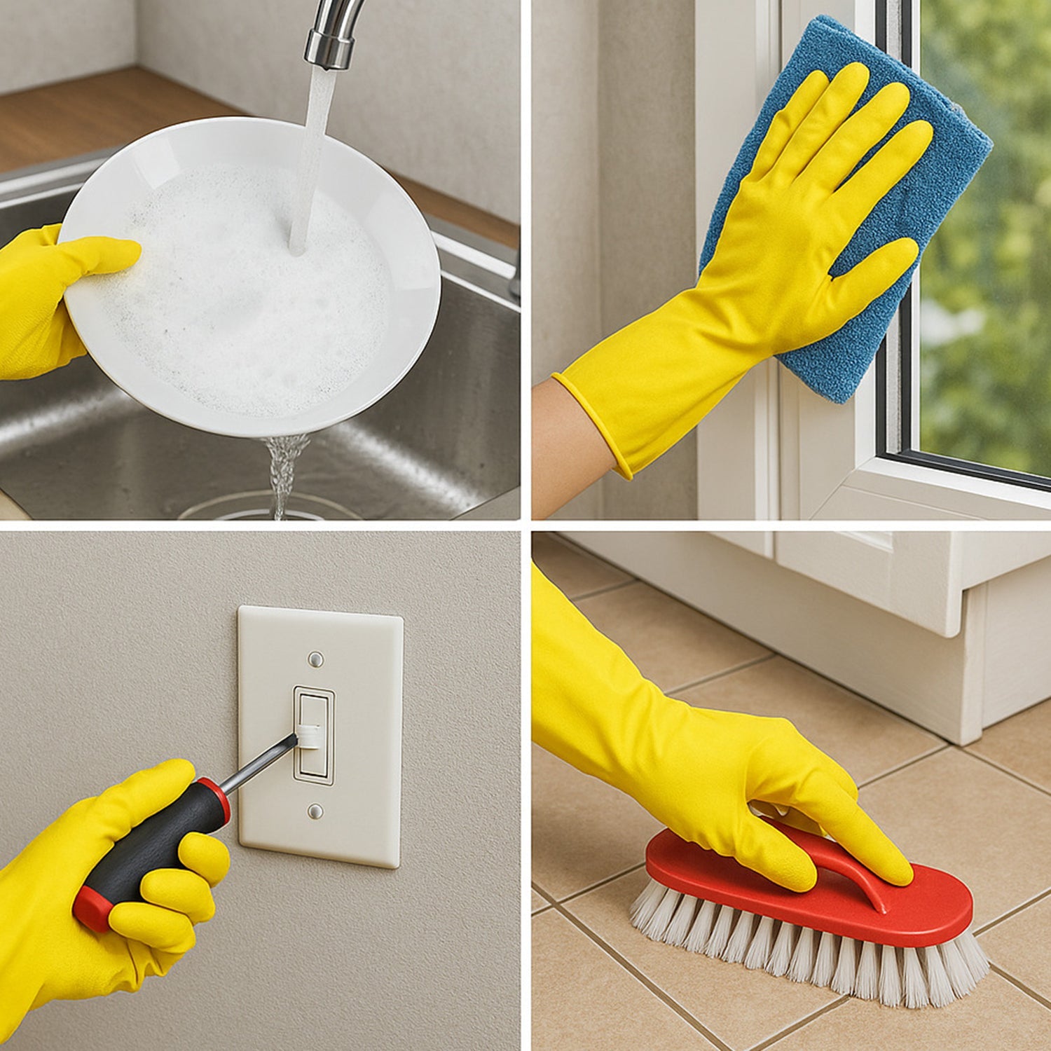 2 pair med yellow gloves For Types Of Purposes Like Washing Utensils, Gardening And Cleaning Toilet Etc. 2 pair med yellow gloves For Types Of Purposes Like Washing Utensils, Gardening And Cleaning Toilet Etc.